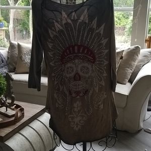 Long Sleeve Indian Skull Rhinestones